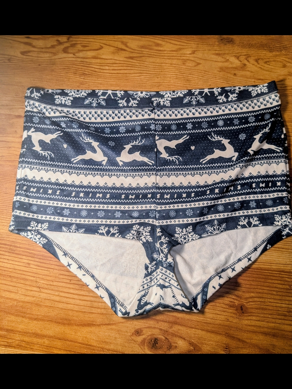 SKIMS Navy White Reindeer Print High-Waist Boyshorts Navy Deer Fair Isle X-LARGE